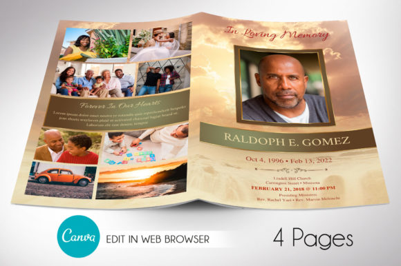 Gold Forever Funeral Program Canva