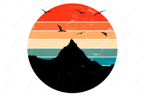 Mountain Silhouette Retro Sunset