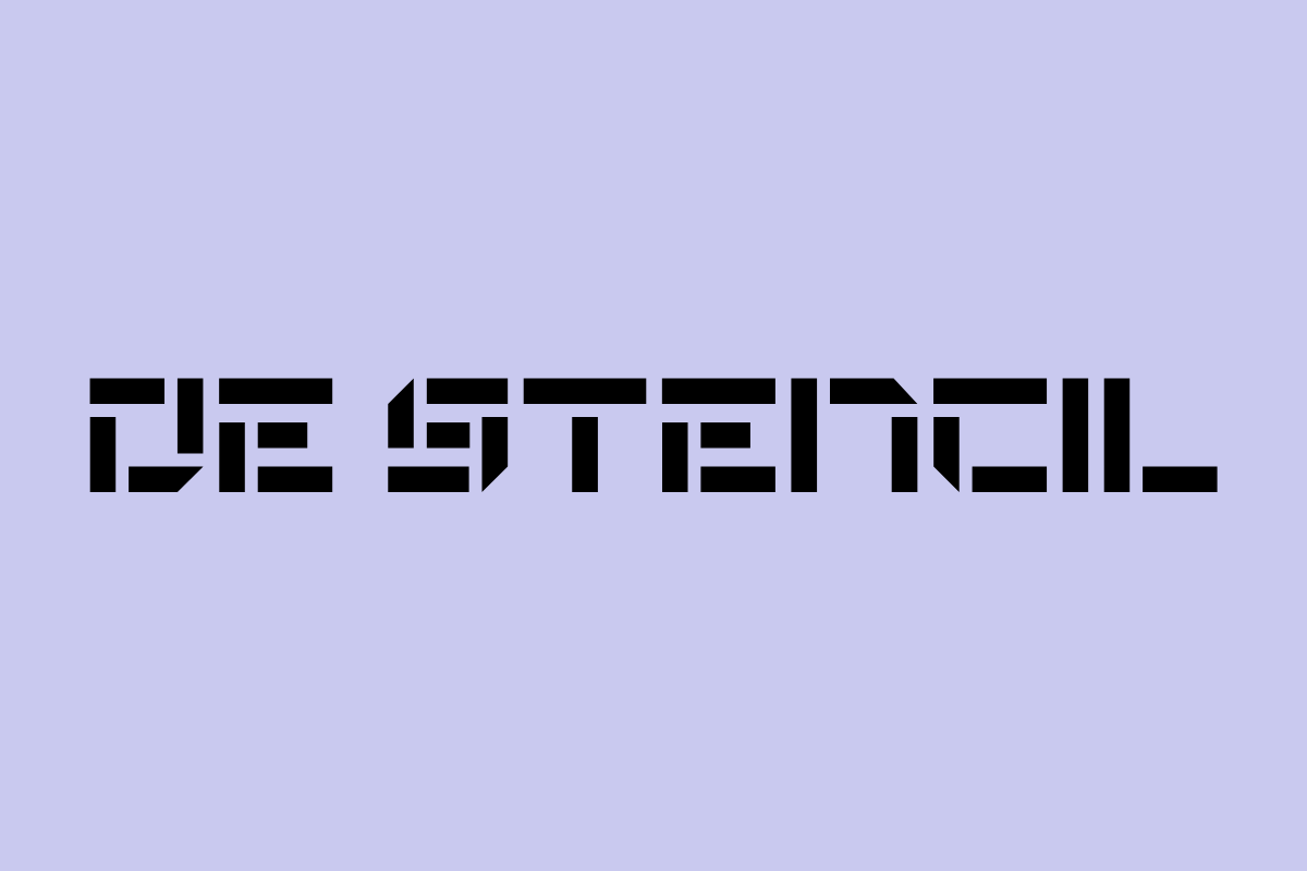 De Stencil preview, bold futuristic display stencil