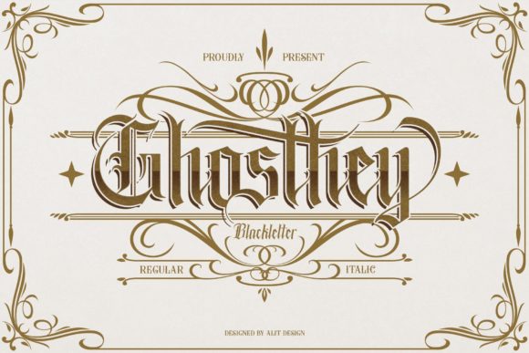 Preview specimen of Ghosthey blackletter font