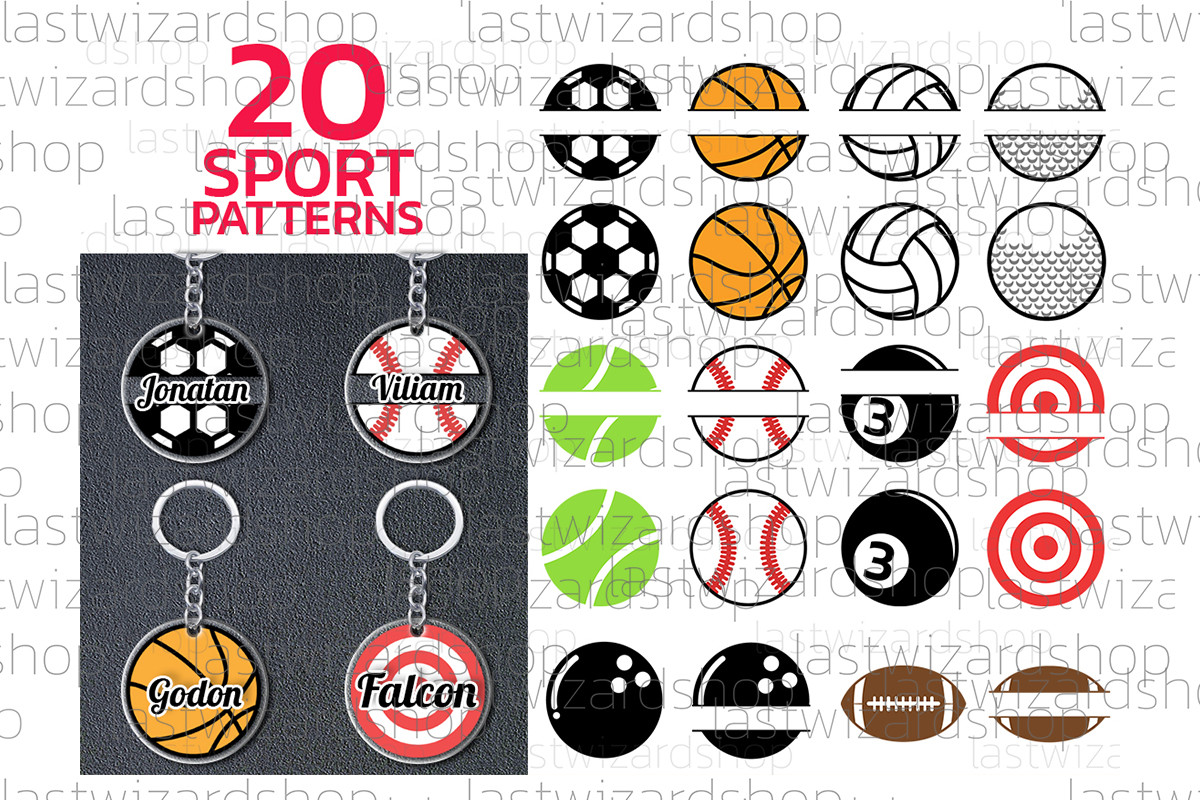Sports Ball Bundle Keychain Svg, Keyring