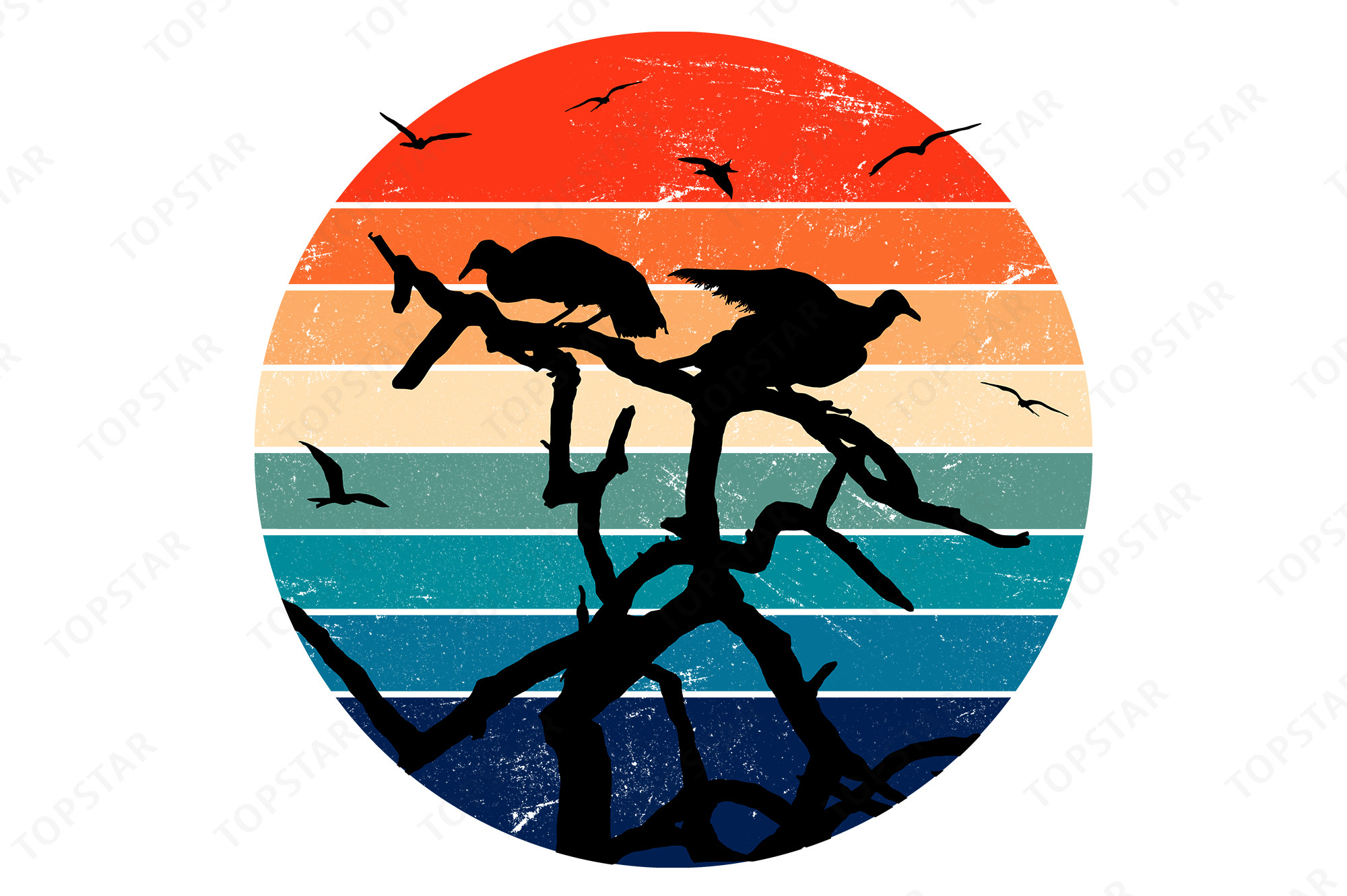 Vulture Silhouette Retro Sunset Design