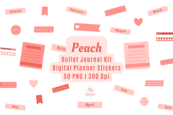 Peach Digital Planner Stickers Kit