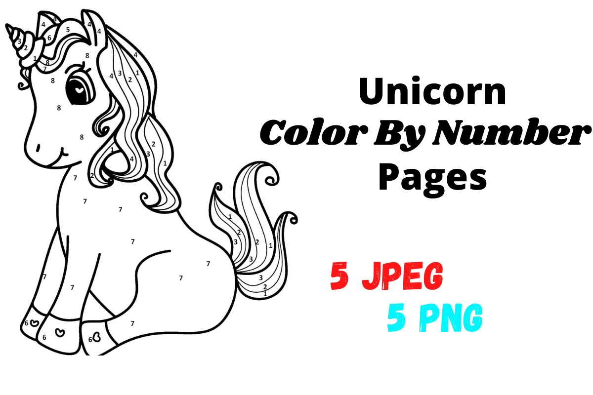 Unicorn Color by Number 5 Pages VOL-2 Graphic by SJstore · Creative Fabrica