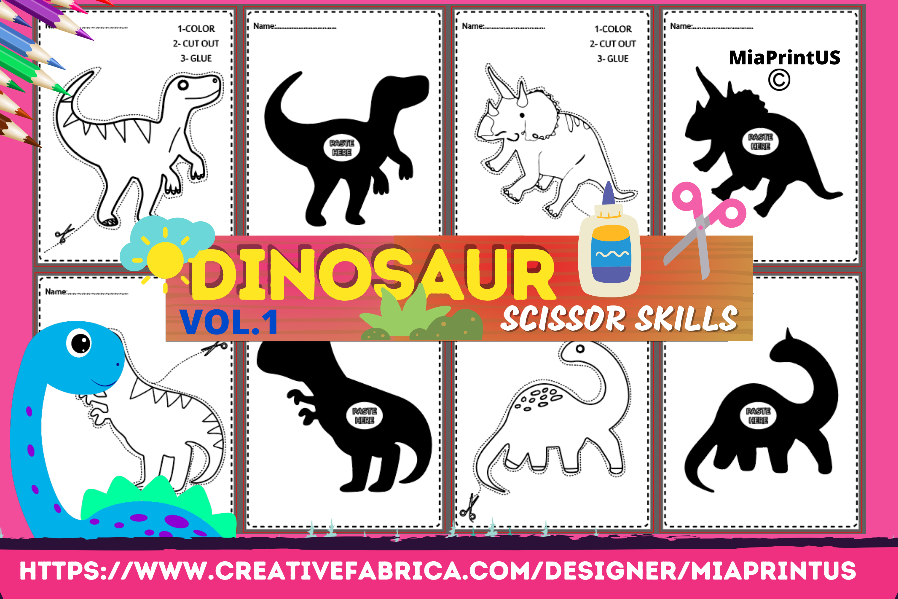 Cute Dinosaur Scissor Skills