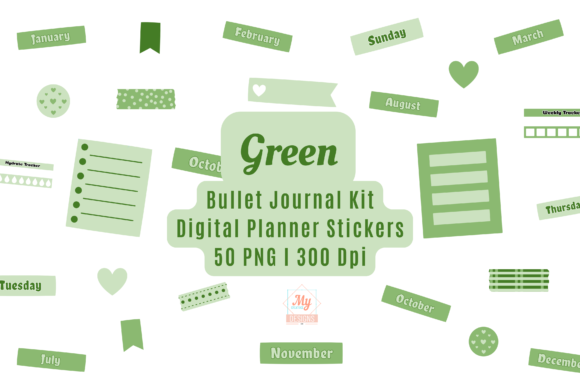 Green Digital Planner Stickers Kit