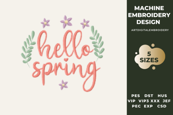 Hello Spring with Flowers and Leaves