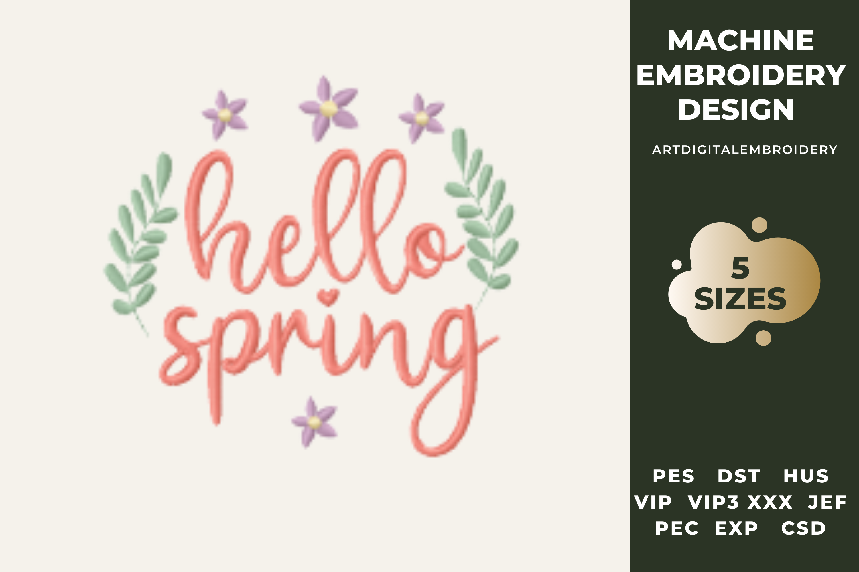 Hello Spring with Flowers and Leaves