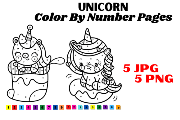Unicorn Color by Number 5 Pages VOL-2 Graphic by SJstore · Creative Fabrica