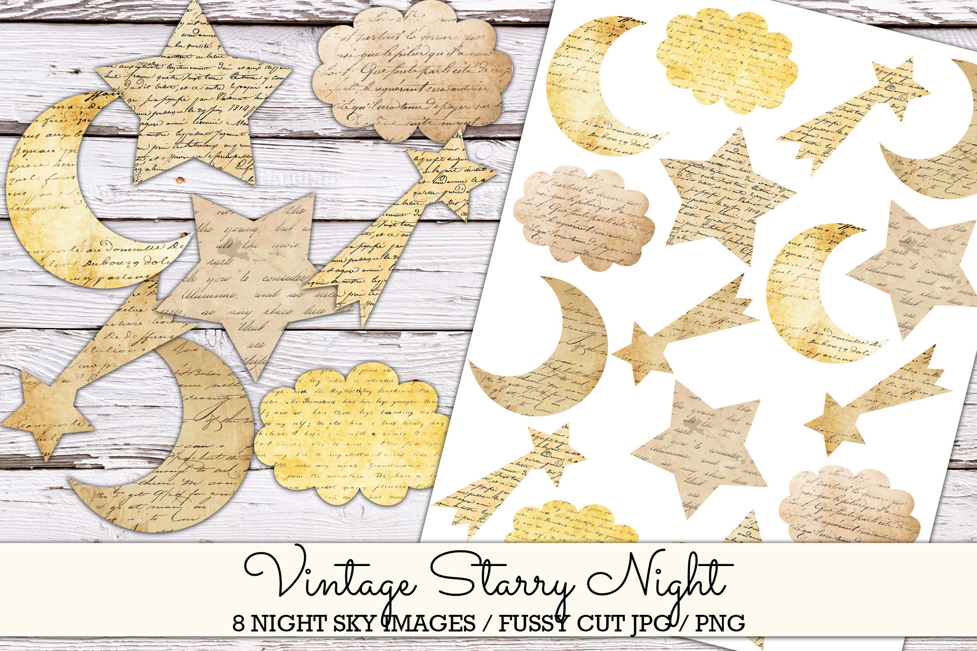Vintage Starry Night Handwriting Shapes