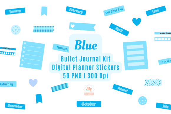 Blue Digital Planner Stickers Kit