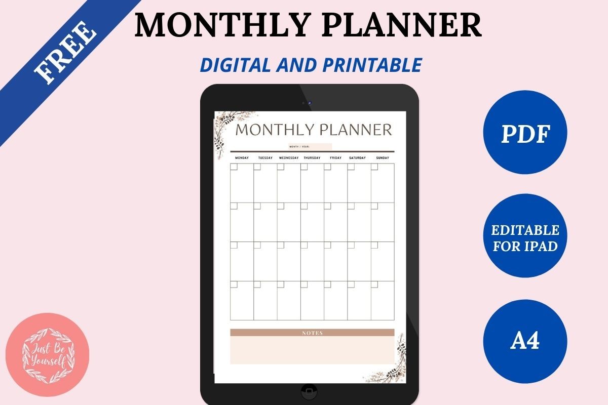 FREE Undated Monthly Digital Planner