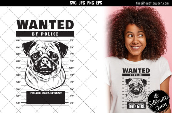 Pug dog mugshot minimal portrait SVG for tumbler vinyl decal and Glowforge engraving