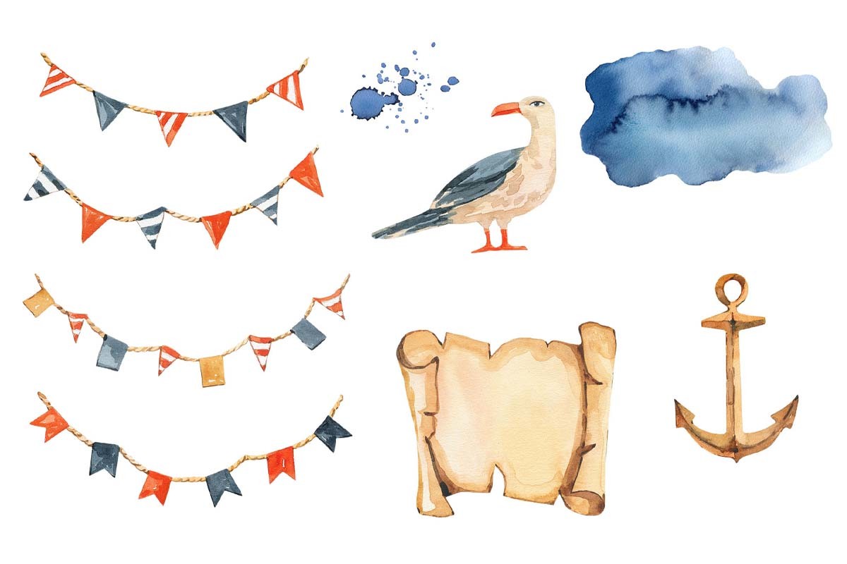 Watercolor Nautical Clipart - photo 2