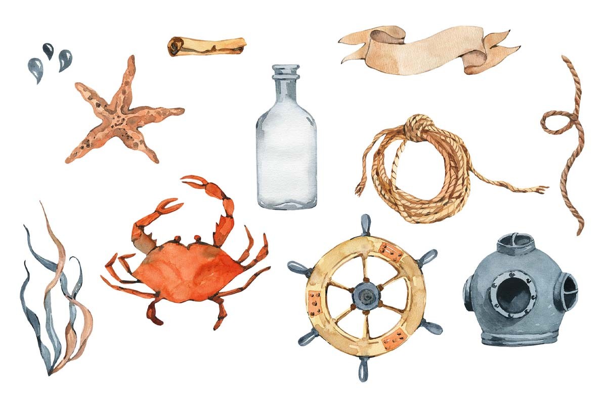 Watercolor Nautical Clipart - photo 3
