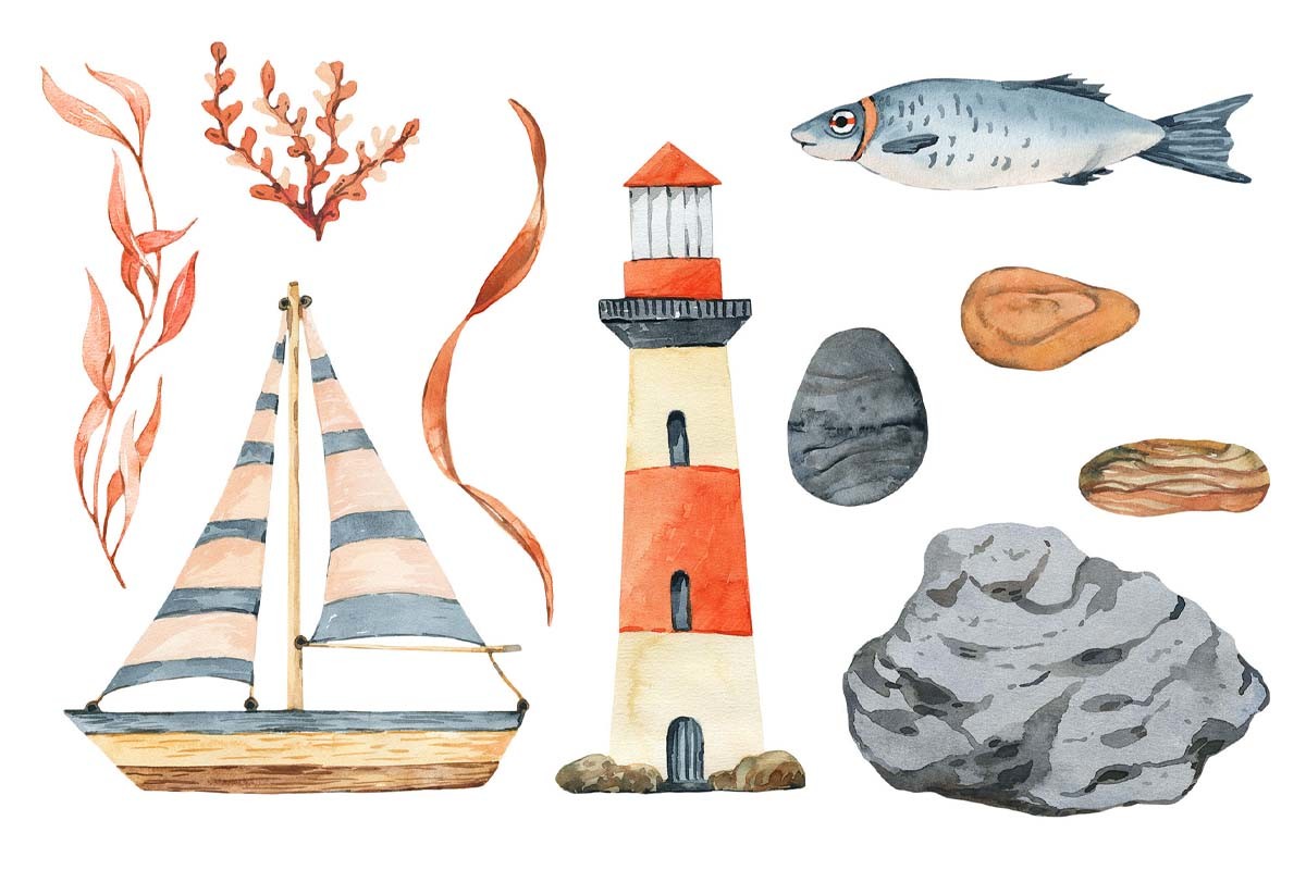 Watercolor Nautical Clipart - photo 4