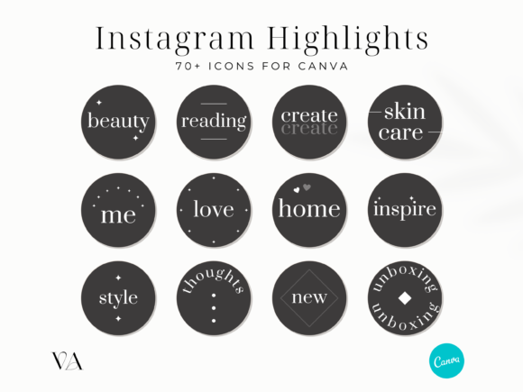 74 Editable Black & White Canva Highlight Covers