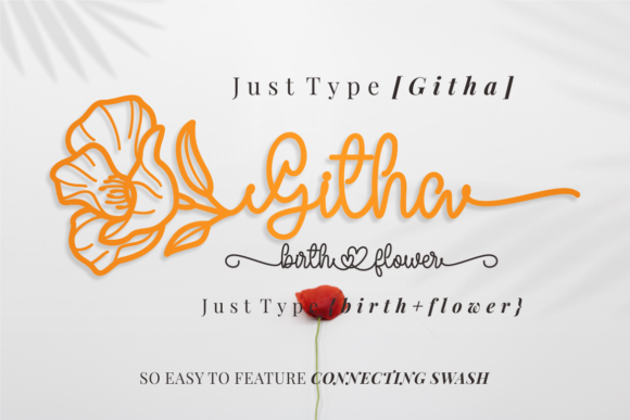 Githa Birth Flower Font PNG with transparent background - Preview 3