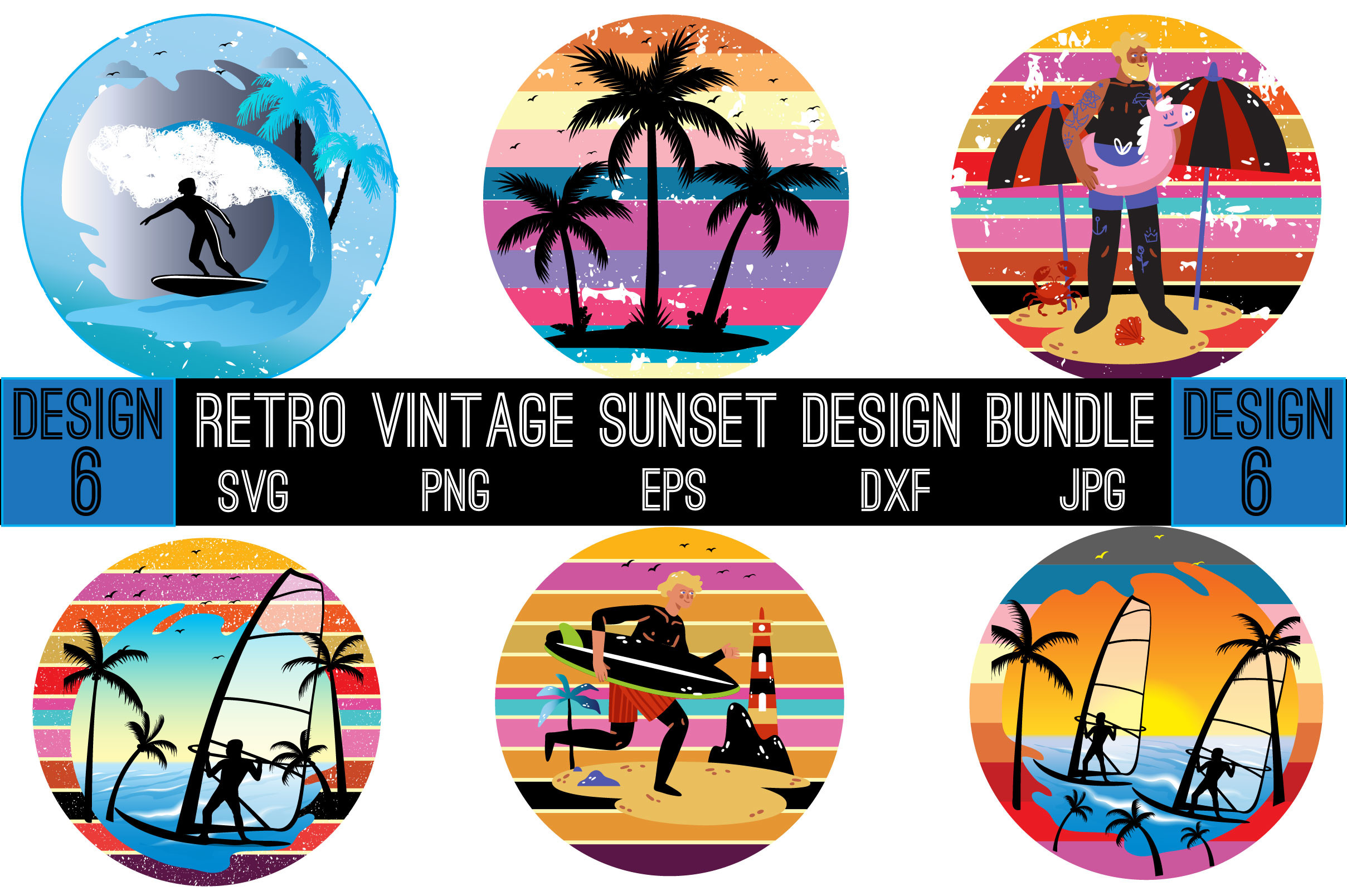 Retro Vintage Sunset Design Bundle Graphic by designmaster · Creative ...