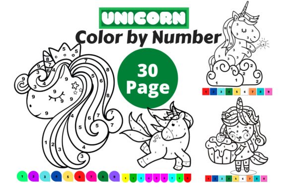 30 Unicorn Color by Number Coloring Pages