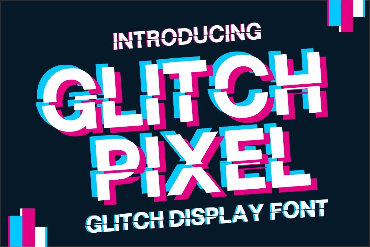 Glitch Pixel preview, bold display with dynamic pixelated glitch effect
