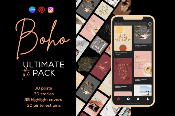 Boho Insta Templates Pack CANVA Graphic by Elapki.Design · Creative Fabrica