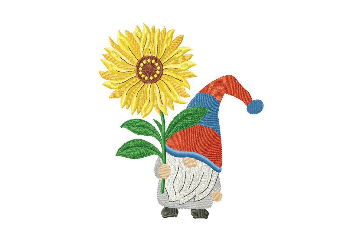 Cute Gnome and Yellow Sunflower