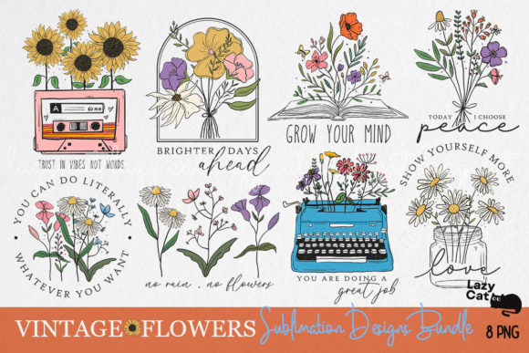 Vintage Flowers Sublimation Bundle Graphic Crafts By Lazy Cat