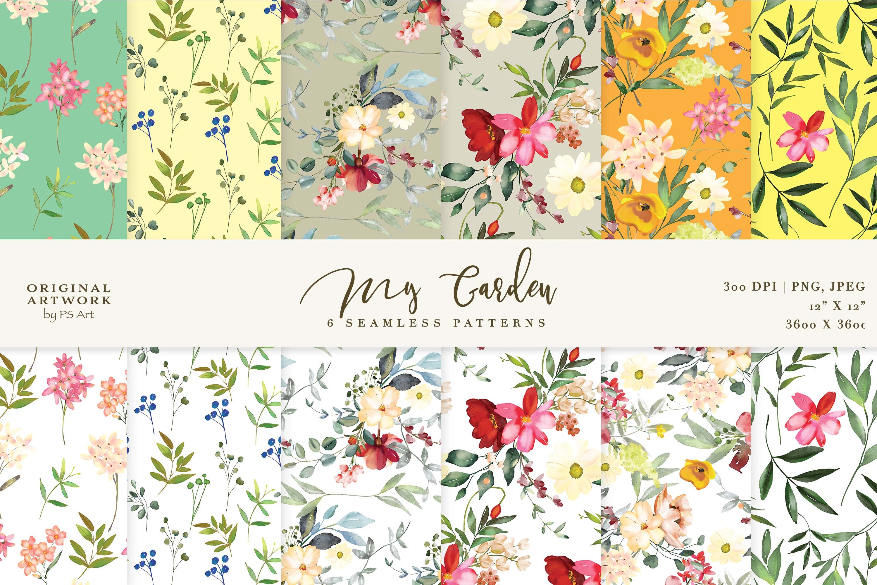 Watercolor Floral Seamless Pattern Set - photo 1