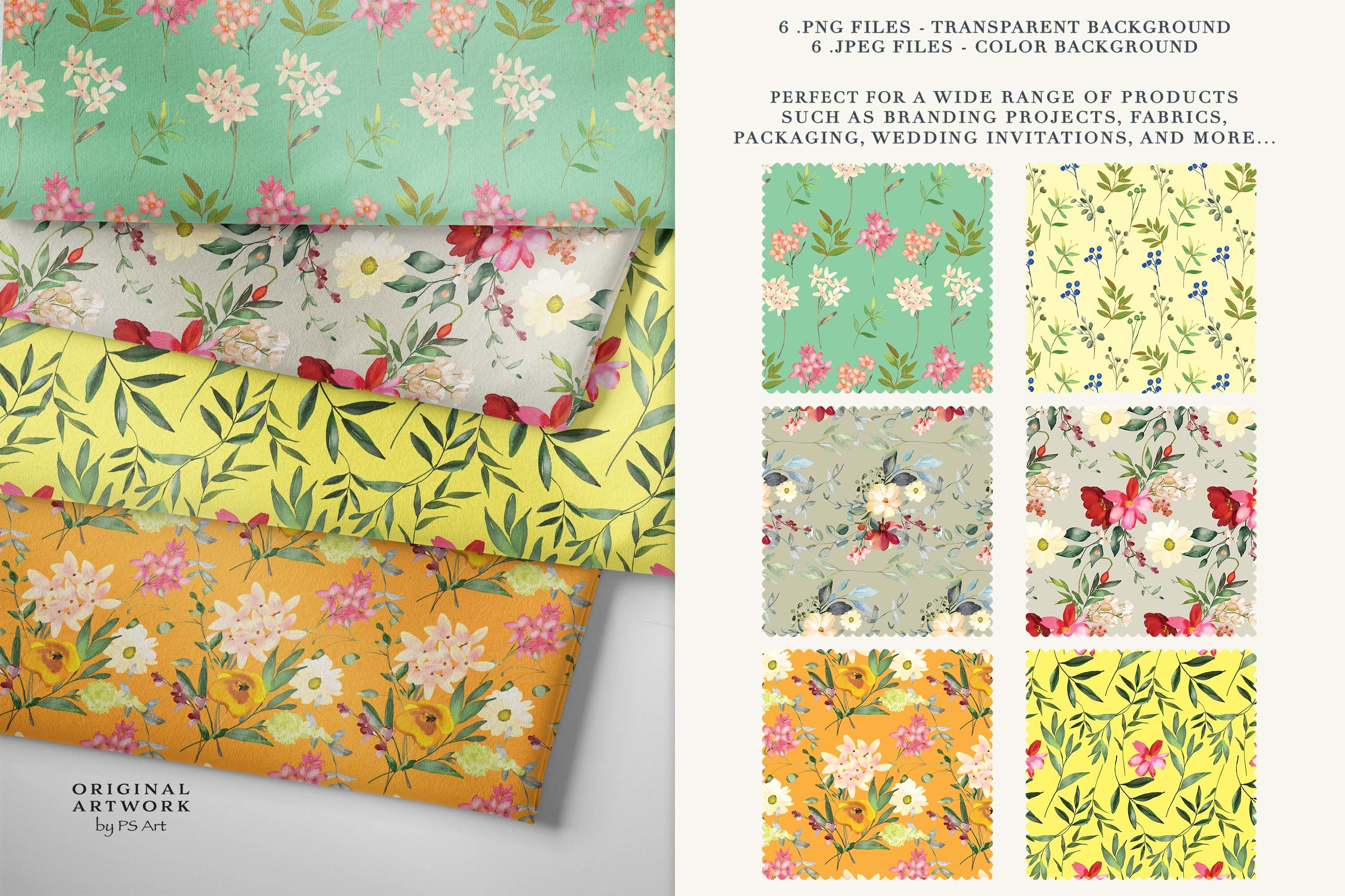 Watercolor Floral Seamless Pattern Set - photo 2