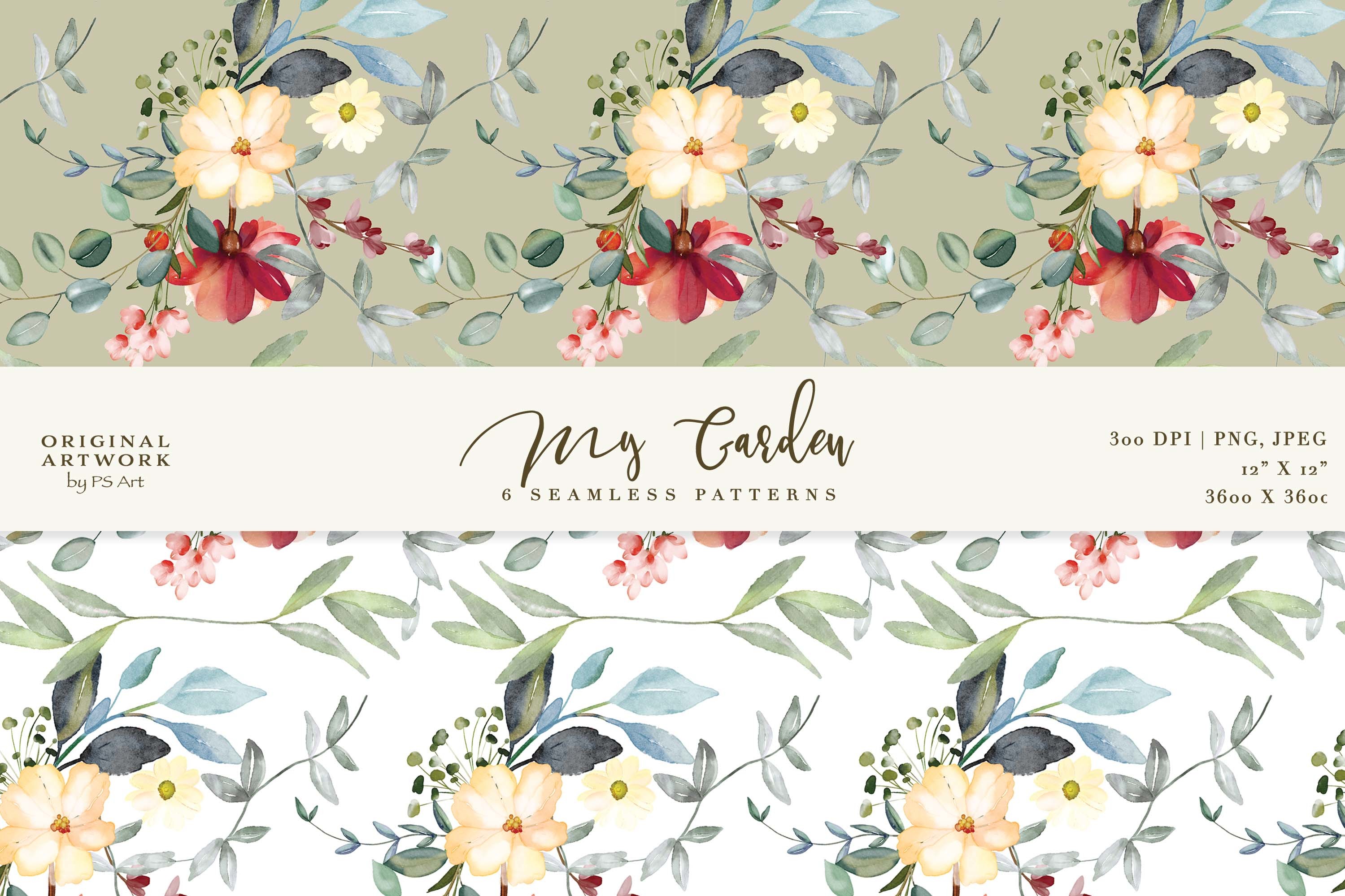 Watercolor Floral Seamless Pattern Set - photo 6