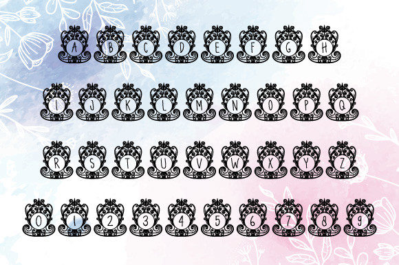 Java Ornament Monogram Font PNG with transparent background - Preview 2
