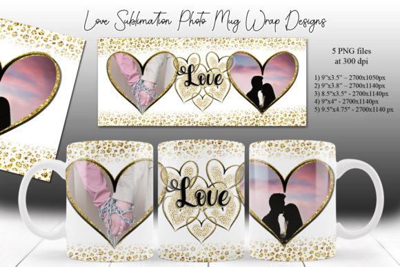 Love Gold Sublimation Photo Mug Wrap Png Graphics