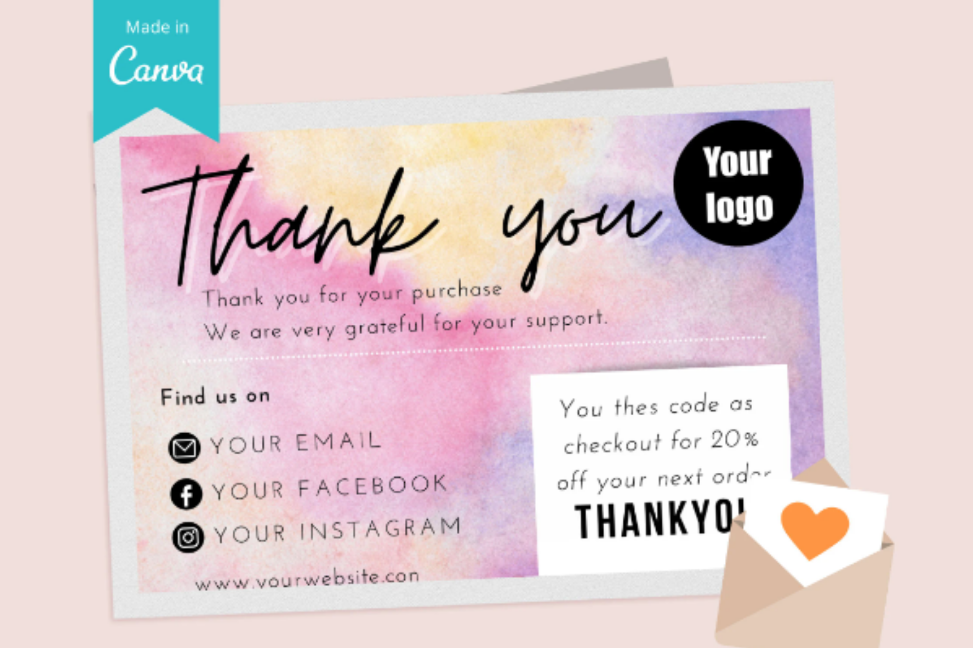 Thank You Cards Template Canva Editable