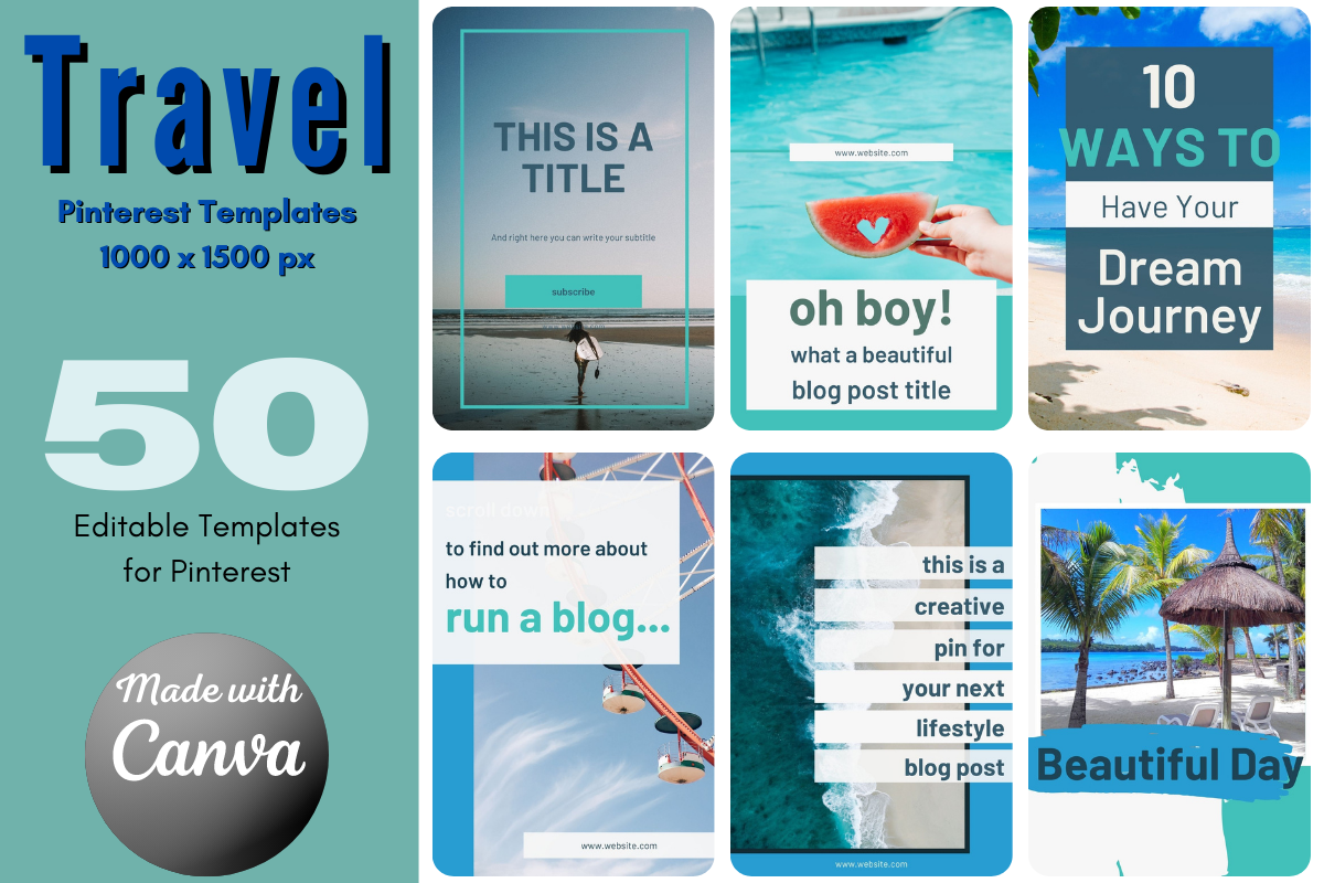 Plantillas de Pinterest de viajes para redes sociales