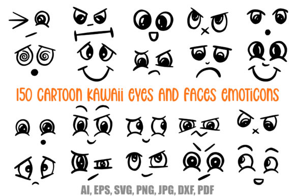 150 Cartoon Eyes Faces Emoticons Kawaii Graphic Icons By squeebcreative