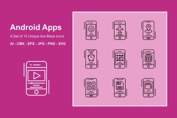 Android Apps Line Black Icon Set Graphic by JM Graphics · Creative Fabrica