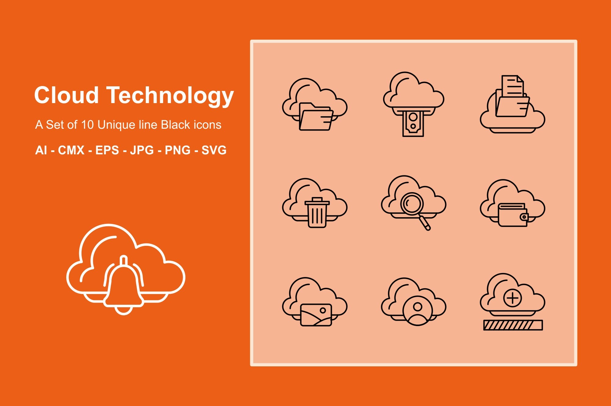 Cloud Technology Line Black Icon Set Graphic by JM Graphics · Creative ...