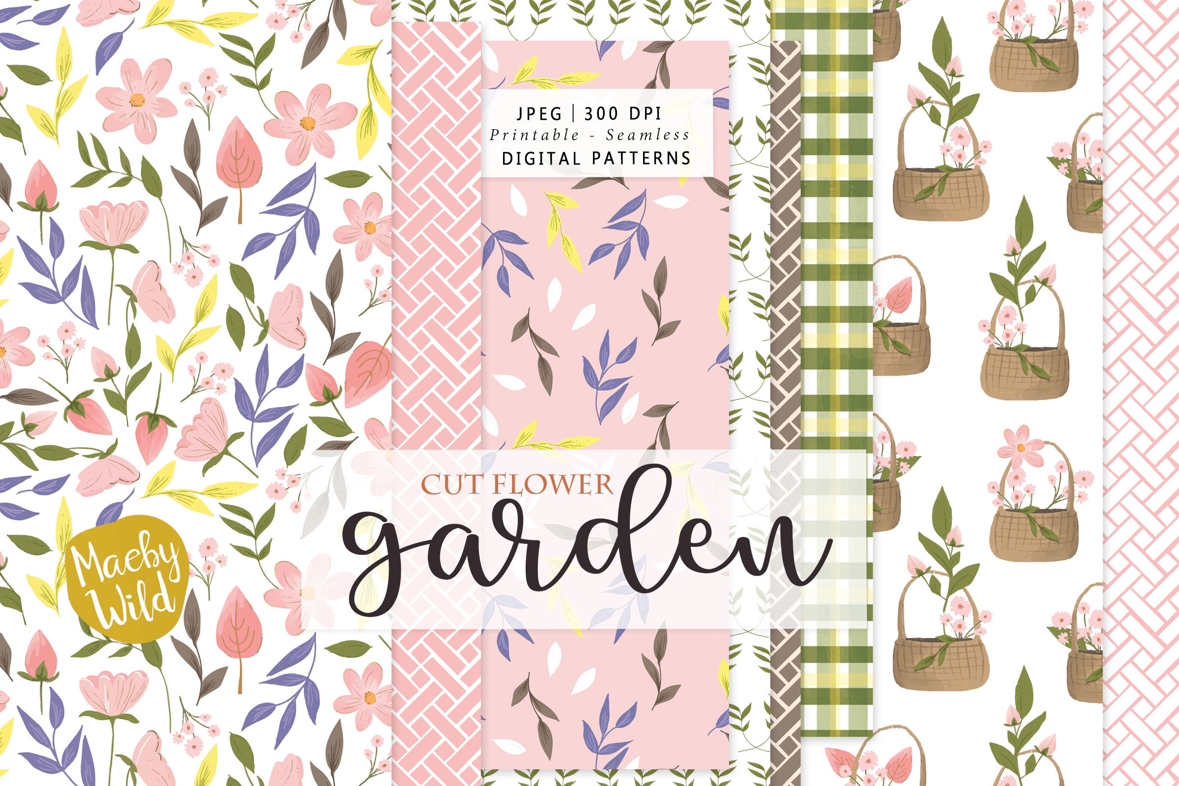 Garden Cut Flower Seamless Patterns