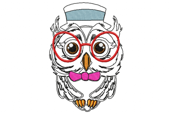 Owl with Glasses Embroidery Design