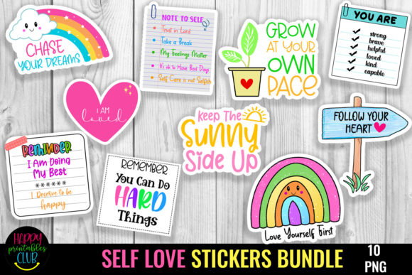 Self Love Stickers Bundle I Motivational Grafika Rękodzieła Przez Happy Printables Club