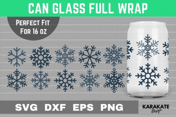 Snowflakes, 16 Oz Can Glass Wrap SVG Graphic by KARAKATE · Creative Fabrica
