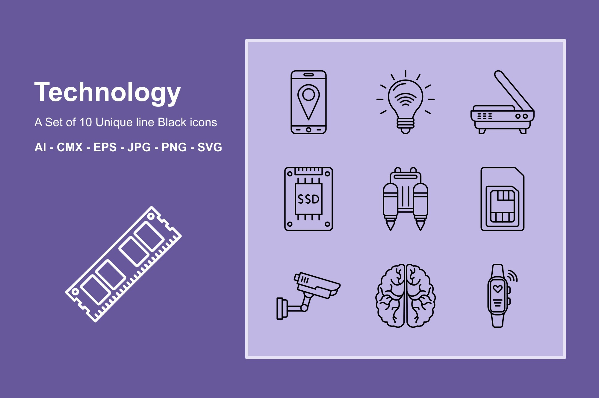 Technology Line Black Icon Set Graphic by JM Graphics · Creative Fabrica