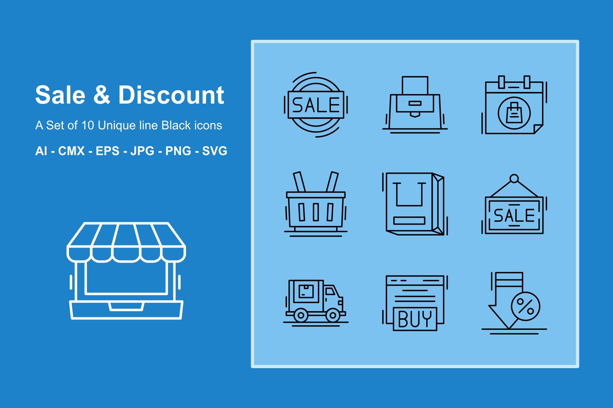 Sale & Discount Line Black Icon Set Graphic by JM Graphics · Creative ...