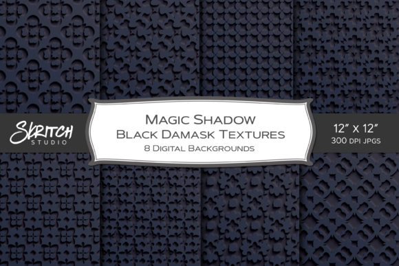 Magic Shadow Black Damask Digital Papers