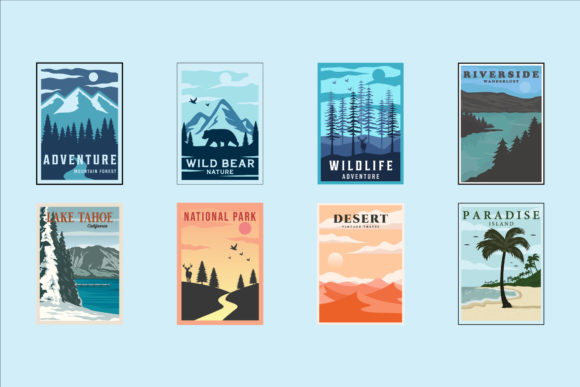 Set of Outdoor Nature Poster Minimalist Graphic Logos By uzumakyfaradita