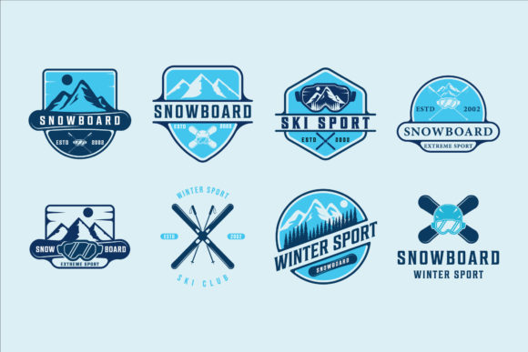 Set of Snowboard or Ski Logo Modern