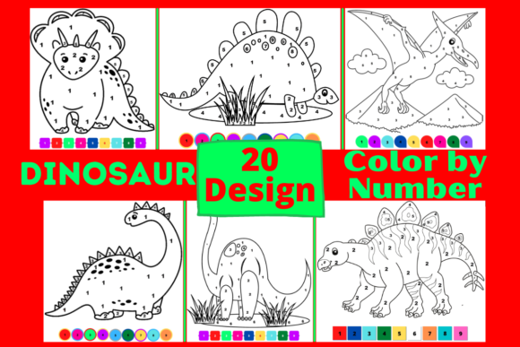 Dinosaur Color by Number 20 Pages