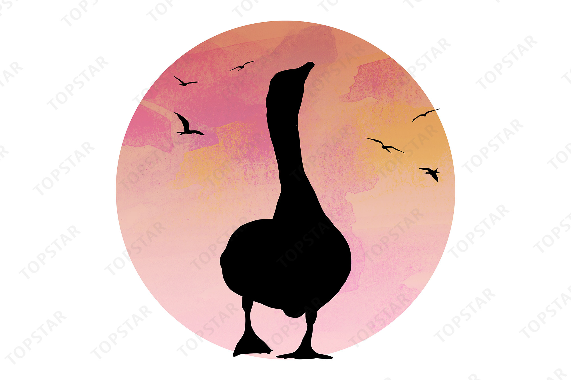 Duck Silhouette with Watercolor Sunset
