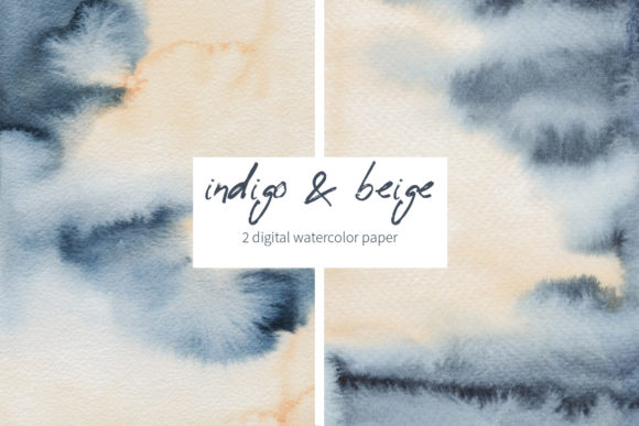 Indigo Beige Watercolor Abstract Texture